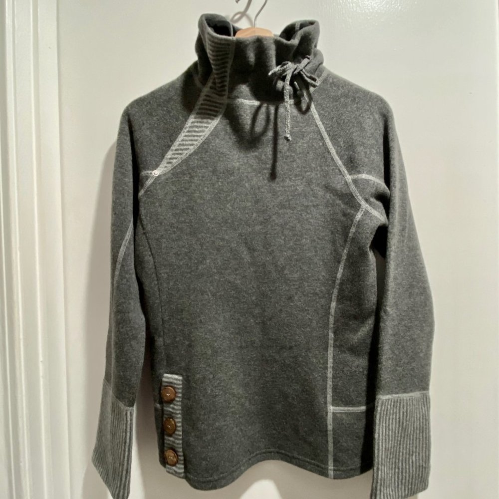 Prana Charcoal Cowl Neck Sweater with Button Detail